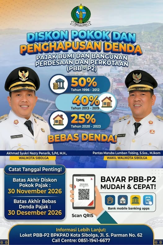 Pemko Sibolga Berikan Keringanan PBB-P2, Diskon Pokok Pajak hingga 50 Persen dan Penghapusan Denda